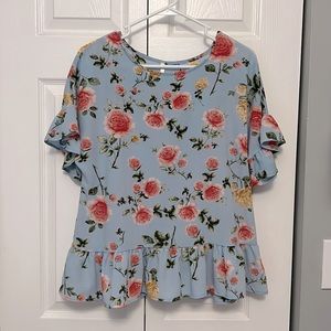 Red Lolly Baby Blue Peplum Floral Blouse